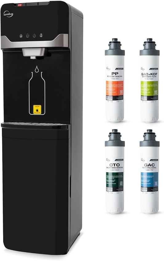 iSpring Bottleless Water Dispenser with Built-in 4-Stage Filtration, Chloramine Removal, Water Cooler Dispenser - Hot, Cold, Room Temp, Self Cleaning, Black，Model: DS4B-NC