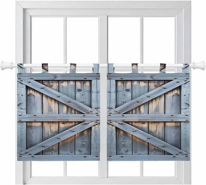 Farmhouse Wood Grain Kitchen Curtains 36 Inch Length, Small Window Curtains Tab Top, Vintage Country Barn Gate Textured Light Filtering Short Window Treatments Tier Drapes 27.5"x36" 2 Panel
