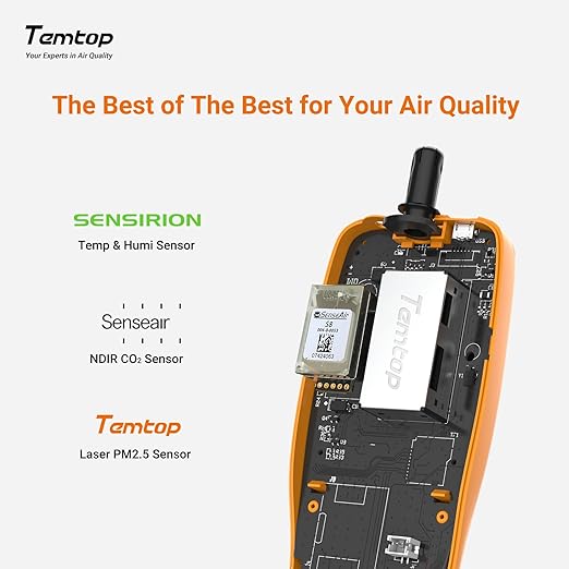 Temtop Advanced Air Quality Monitor for CO2, PM2.5, PM10, with Audio Alarm, Temp & Humidity Insights, Plus Data Export for in-Depth Analysis, M2000C 2ND