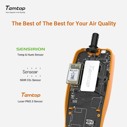Temtop Advanced Air Quality Monitor for CO2, PM2.5, PM10, with Audio Alarm, Temp & Humidity Insights, Plus Data Export for in-Depth Analysis, M2000C 2ND