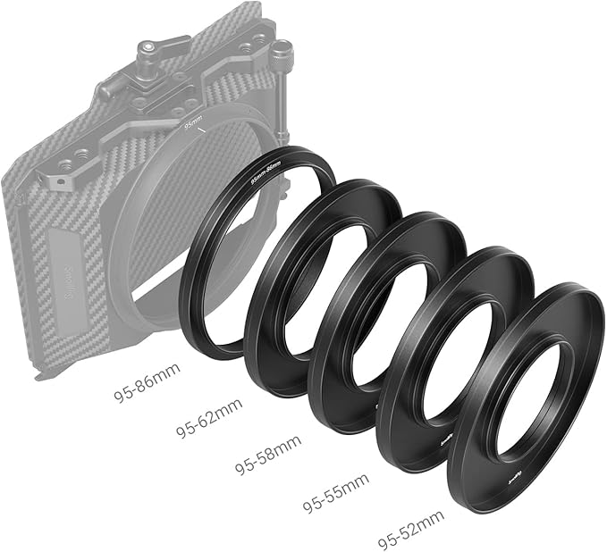 SmallRig Lens Adapter Ring Kit for Matte Box 3196, with Filter Thread for CPL Filter ND Filter, 52mm / 55mm / 58mm / 62mm / 86-95mm Matte Box Adapter – 3383