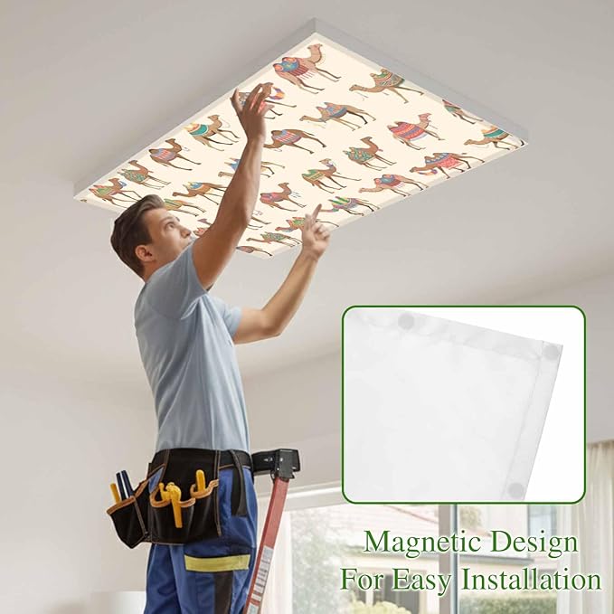 Fluorescent Light Covers for Ceiling Lights Desert Camel Magnetic Light Filters 2 Pack 4x2 ft Vintage Southwest Date Trees Ceiling Lights Cover for Classroom Office School Home Drop Lamp Decor