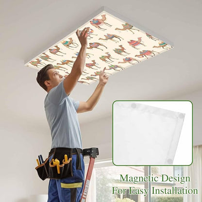 Fluorescent Light Covers for Ceiling Lights Desert Camel Magnetic Light Filters 2 Pack 4x2 ft Vintage Southwest Date Trees Ceiling Lights Cover for Classroom Office School Home Drop Lamp Decor