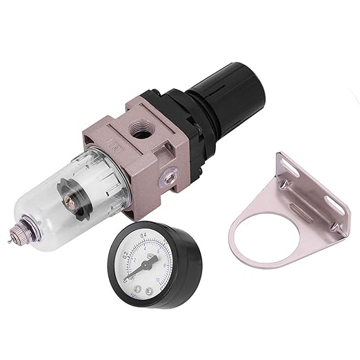 Air Compressor Filter Regulator Combo, AW2000 02 Water Oil Separator with Pressure Gauge, Pneumatic Filter Regulator Air Treatment Unit W Pressure Gauge