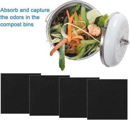 4 Pack 5inch Charcoal Filters for Kitchen Compost Bin, Compost Filters for Countertop Bin Pail Replacement, Activated Charcoal Home Bucket Refill Sets, Square