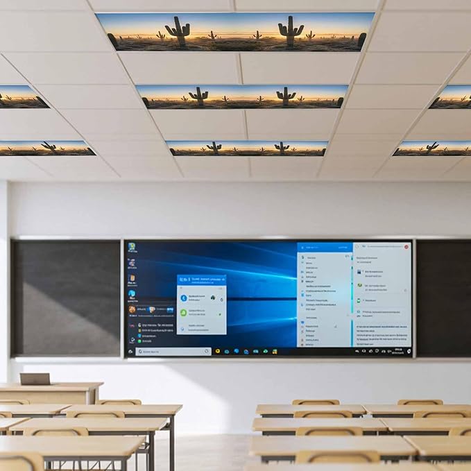 Fluorescent Light Covers for Drop Ceiling Desert Cactus Sunset Magnetic Light Filters, Tropical Plant Natural Scenery Ceiling Shade Filters for Home Classroom Office,2x4 ft,3Packs