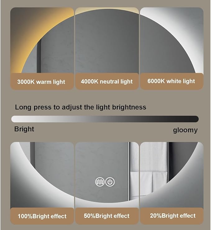Vanity Mirror Round Illuminated LED Bathroom Mirror with Touch Sensor Switch Dimming Function Demister Pad 3 Colors Temperature Suitable for Vanity Bathroom Or Bedroom(31in)