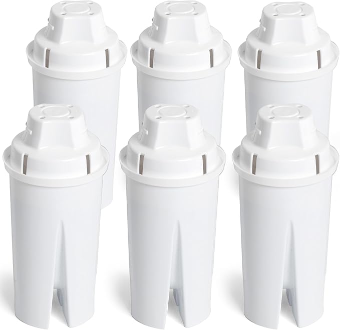 Amazon Basics Enhanced Replacement Water Filters for Water Pitchers, BPA-Free, WQA & NSF Certified, Compatible with Brita Water Pitchers & Drinking Water Filter Systems, 1 Year Filter Supply, 6-Pack
