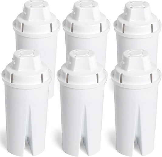 Amazon Basics Enhanced Replacement Water Filters for Water Pitchers, BPA-Free, WQA & NSF Certified, Compatible with Brita Water Pitchers & Drinking Water Filter Systems, 1 Year Filter Supply, 6-Pack