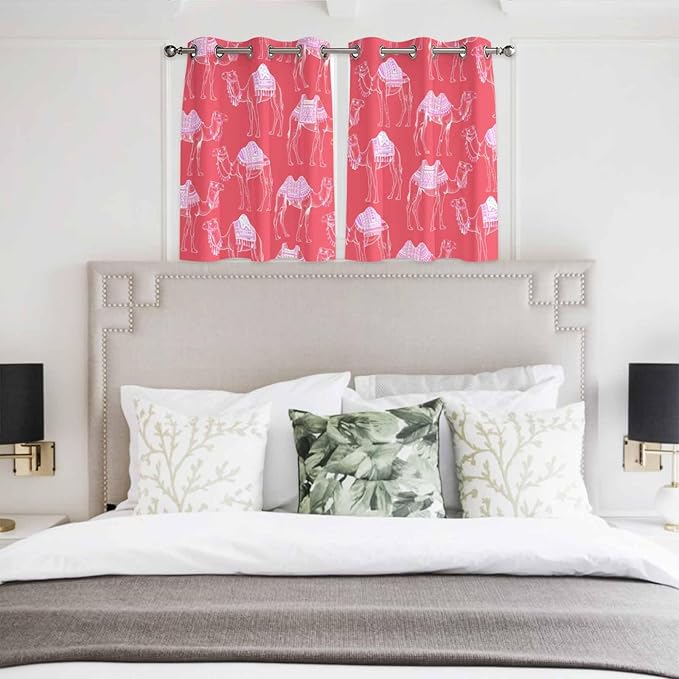2 Panel Kitchen Cafe Curtains, Desert Camel Sunlight Filtering Nature Air Through, Home Decor Window Covering Tier Curtains for Living Room 104W x 52L inch Summer Sand Camel Animal Vintage Pink