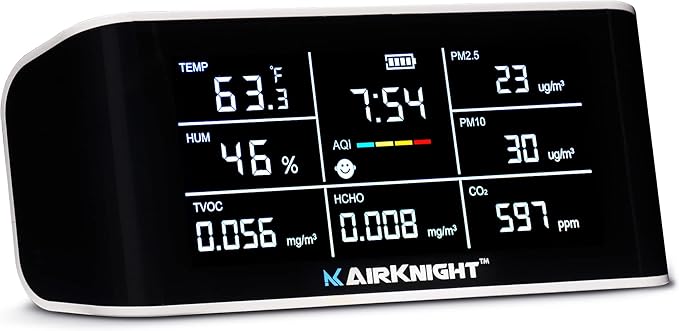 AirKnight Premium Indoor Air Quality Monitor Indoor & Air Quality Sensor. VOC Detector, CO2 Monitor, Formaldehyde Detector HCHO, AQI, PM2.5, PM10 Temperature Humidity Air Monitor AQI CO2 Meter