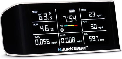 AirKnight Premium Indoor Air Quality Monitor Indoor & Air Quality Sensor. VOC Detector, CO2 Monitor, Formaldehyde Detector HCHO, AQI, PM2.5, PM10 Temperature Humidity Air Monitor AQI CO2 Meter