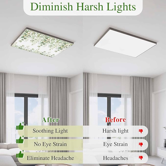 Fluorescent Light Covers for Ceiling Lights Sage Green Eucalyptus Leaves Magnetic Light Filters 4 Pack 4x2 ft Nature Leaf Plant Ceiling Lights Cover for Classroom Office School Home Drop Lamp Decor