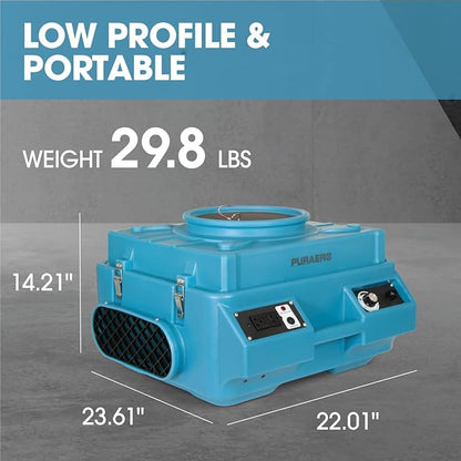 HEPA Air Scrubber with GFCI Outlets for Daisy Chain | 1/4 HP, 675 CFM, 2.2A | Water Damage Restoration, Grow Rooms | PA-600-HAS | Blue