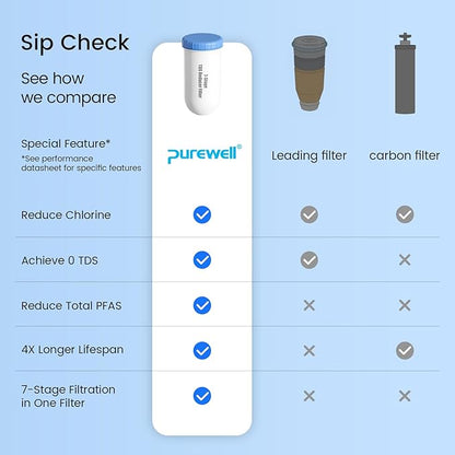 Purewell 0 TDS 7-Stage Water Filter Replacement for Zero Pitcher, Purewell SF series system, 200Gal Long-Lasting, NSF Certified to Reduce TDS, Total PFAS, Mercury& Heavy Metals, Chlorine (2 Pack)