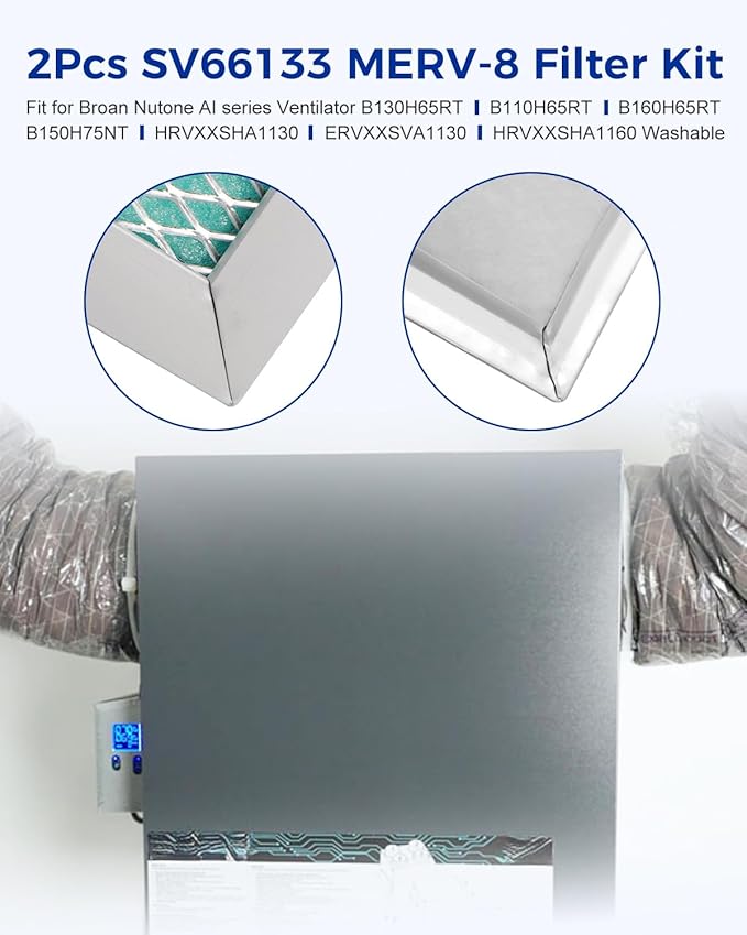 2PCS SV66133 MERV-8 HEPA Filter Fit for Broan Nutone Ventilation Equipment, Fit for Broan AI series B130H65RT B130H65RS B110H65RT B110H65RST B130E65RS B160H65RT