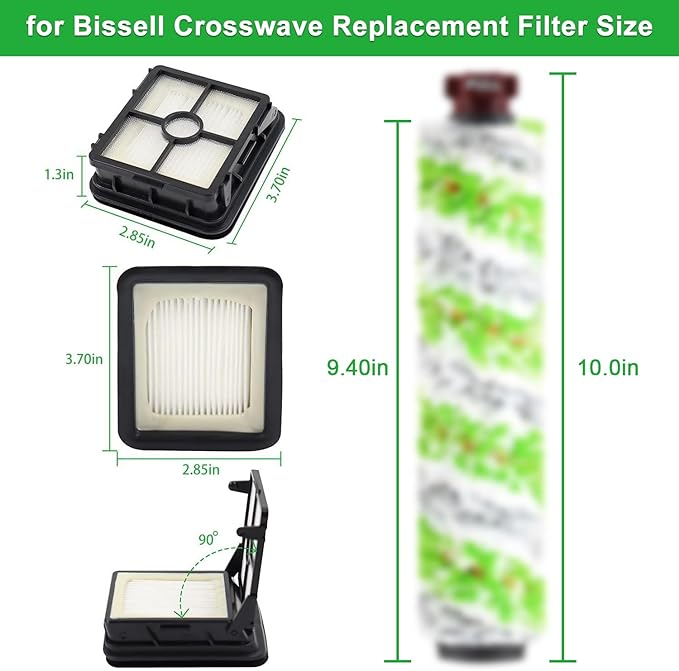 for CrossWave Pet Pro 2306A CrossWave 1785 Series Replacement Parts 2 Pack 2460 Multi-Surface Pet Pro Cleaner Brush Rolls Tangle-Free+2 Pack 1866 Vacuum Filters Part 1613568 1608684