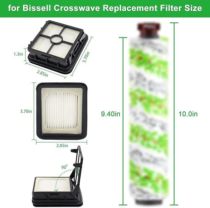 for CrossWave Pet Pro 2306A CrossWave 1785 Series Replacement Parts 2 Pack 2460 Multi-Surface Pet Pro Cleaner Brush Rolls Tangle-Free+2 Pack 1866 Vacuum Filters Part 1613568 1608684