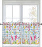 Happy Easter Half Window Curtain 36 Inches Long, Spring Watercolor Bunny Eggs Flower Blue Plaid Window Treatment Curtain Drapes, Small Tier Curtains for Bathroom Over Sink, 27.5"x36", 2 Panels