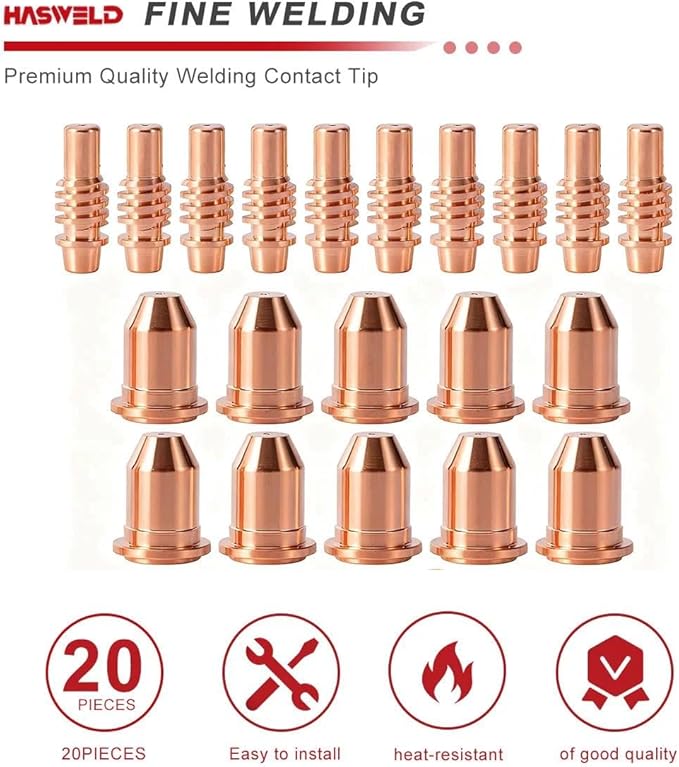 fits Harbor Freight Titanium Plasma65 TI-PC65 iPT-65 56255 56811 59182 58895 59164 Plasma cutter consumables Nozzles Electrodes Cups kits (20pk Electrodes + nozzles)