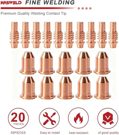 fits Harbor Freight Titanium Plasma65 TI-PC65 iPT-65 56255 56811 59182 58895 59164 Plasma cutter consumables Nozzles Electrodes Cups kits (20pk Electrodes + nozzles)