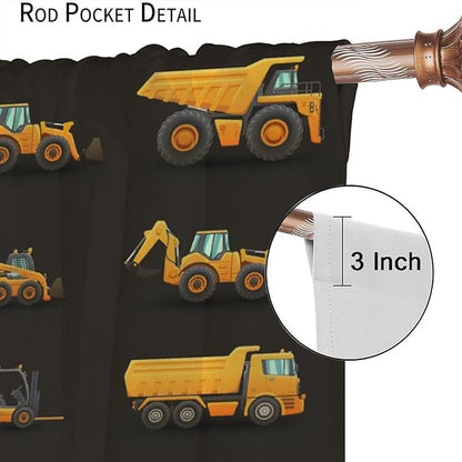 Kids Construction Window Curtains, Construction Machinery Equipment Mode of Transport Bulldozer Tractor Windows Curtain for Children Teens Room Decor 72x63in (30% Blackout)