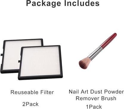 Nail Dust Collector Filters 2 Pack Nail Dust Suction Collector Replacement Filter for Electric Nail Dust Collector Machine Nail Salon Dust Extractor