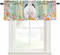 Easter Curtain Valances for Windows, Kitchen Valance Window Treatment, Spring Colorful Bunny Eggs Flower Wood Grain Light Filtering Block Curtains for Bathroom/Bedroom/Living Room 42'' x 18''
