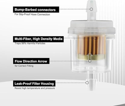 Inline Fuel Filter 1/4" Replace for Motorcycle Mini Bike Dirt Bike Moped ATV Scooter Go Kart Small Engine Lawn Mower Snow Blower Parts Universal 40 Micron Gas Fuel Filter 10 Pack