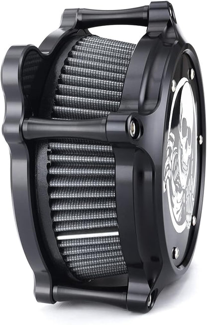 Air Filter Intake Filter System Kit Cnc Cut Air Cleaner Chrome Filter Kit for Twin Cam EVO Dyna FXR 93-2017 Softail 2000-2015 Touring Road King Street Glide1993-2007(Black)