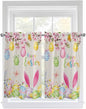Happy Easter Tier Curtains 45 Inches Long, Spring Farmhouse Bunny Eggs Flower Beige Window Treatment Curtain Drapes, Small Curtain Drapes for Bathroom Laundry Room, 27.5"x45", 2 Panels