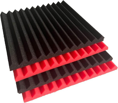 96 Pack Allxinlog Absorb the echo Acoustic Foam Panel Wedge Studio Soundproofing Wall Tiles 12" X 12" X 1" (48RED+48BLACK)