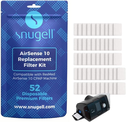 Snugell Disposable CPAP Filters -Compatible with ResMed AirSense 10, AirCurve 10 & S9 Series - Ideal for Home and Travel Use –Easy to Install for Superior Air Filtration & Cleaner Breathing (52- pack)