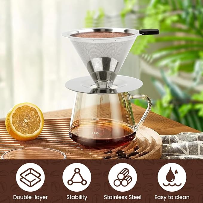 Pour Over Coffee Dripper Paperless Reusable Coffee Filter Pour Over Coffee Dripper Stainless Steel Reusable Filter Slow Drip Paperless Coffee Filter for Extraction (1-2 Cup)(COLOR:Small)