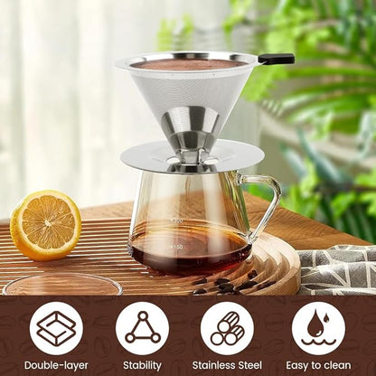 Pour Over Coffee Dripper Paperless Reusable Coffee Filter Pour Over Coffee Dripper Stainless Steel Reusable Filter Slow Drip Paperless Coffee Filter for Extraction (1-2 Cup)(COLOR:Small)