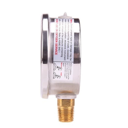 MEASUREMAN Pressure Gauge 1/4 NPT, 0-100psi/kPa Glycerin Filled Pressure Gauge with 2.5 Inch Dial Size and 304 Stainless Steel Case (0-100 psi, Lower Mount)