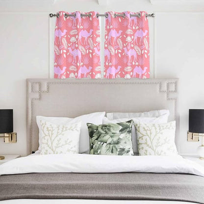2 Panel Kitchen Cafe Curtains, Desert Camel Sunlight Filtering Nature Air Through, Home Decor Window Covering Tier Curtains for Bedroom Living Room Vintage Sand Camel Leaves Flower Pattern Pink