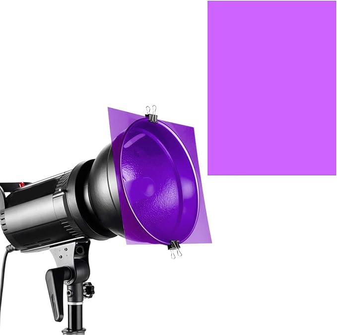 Lystaii 9pcs Halloween Gel Light Filter Color Correction Colored Overlays Transparent Color Film Lighting Gel Filter Plastic Sheets Correction 11.7 by 8.3 Inches for Film, Video, Photo, Stage (Purple)