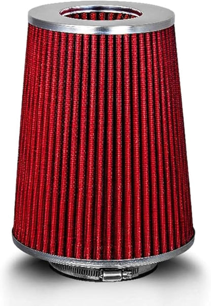 RED 4 inch 102 mm Inlet Truck Air Cone Replacement Performance Washable Clamp-On Dry Air Filter (8" Tall)