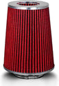 RED 4 inch 102 mm Inlet Truck Air Cone Replacement Performance Washable Clamp-On Dry Air Filter (8" Tall)