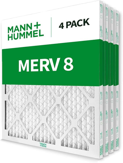 Mann+Hummel 18x20x1 MERV 8 Pleated HVAC AC Furnace Air Filters. 4 Pack. (Exact Size: 17.5 x 19.5 x 0.75 Inches)