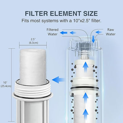 BLUERISE 5 Micron 10" x 2.5" Water Filter Replacement Whole House Sediment Home Water Filter Replacement Cartridge Ro Sediment Filter Fits Any 10" Reverse Osmosis Unit - 6 Pack