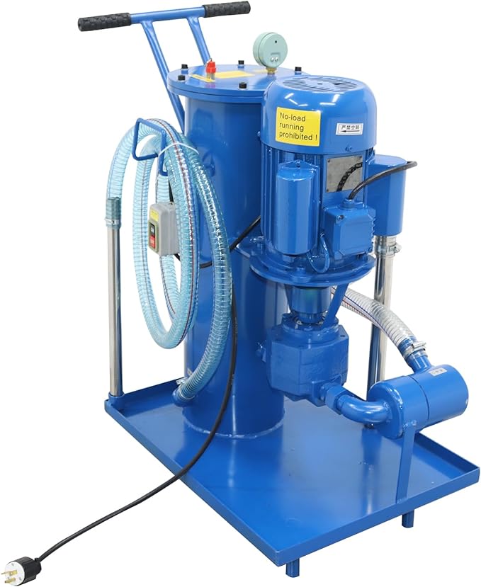 220V Filtering Machine Portable Hydraulic Oil Filter Cart Single Cylinder Mobile Oil Filtration Purification System 3um Fine Size with 78.74in/2m PVC Hose