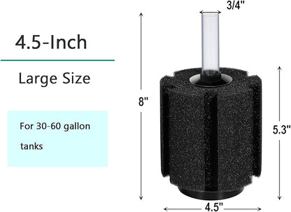 AQUANEAT Aquarium Air Powered Sponge Filter, Fish Tank Bio Bubble Filter with Airline Tubing, Valves, Suction Cup (Up to 60Gal)