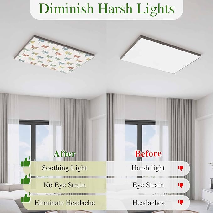 Fluorescent Light Covers for Ceiling Lights Watercolor Dragonfly Magnetic Light Filters 2 Pack 4x2 ft Colorful Linen Ceiling Lights Cover for Classroom Office School Home Drop Lamp Decor