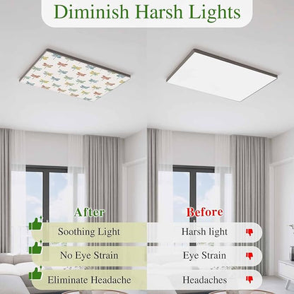 Fluorescent Light Covers for Ceiling Lights Watercolor Dragonfly Magnetic Light Filters 2 Pack 4x2 ft Colorful Linen Ceiling Lights Cover for Classroom Office School Home Drop Lamp Decor