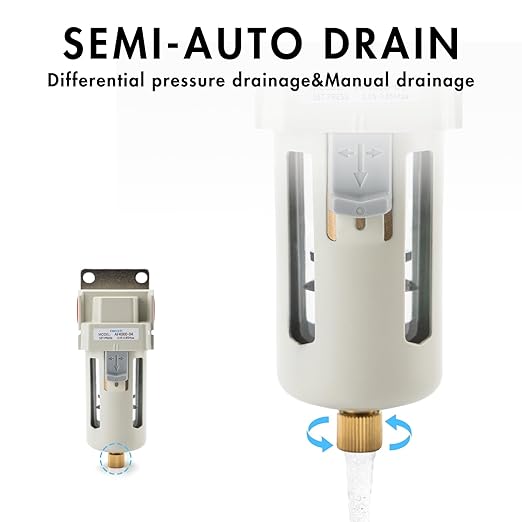 1/2" NPT Air Dryer for Compressor | Compressed Air Line Filter | 5 Micron Brass Element|Bracket, Poly Bowl, 145 psI