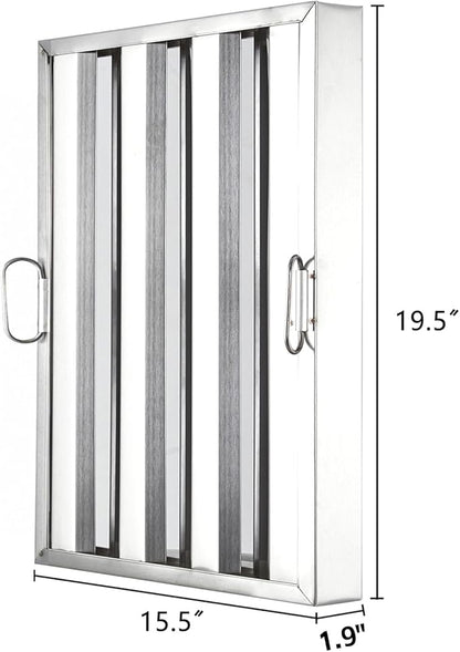 19.5 in x15.5 in Commercial Hood Filters - 430 Stainless Steel 5-Groove Baffle Filters for Restaurant Kitchen Exhaust Hoods Pack of 6
