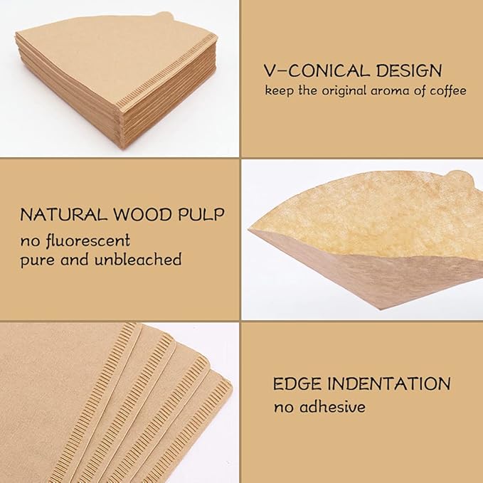 BYKITCHEN Size 02 Cone Coffee Filters, Set of 200, Disposable Paper Coffee Filters, Size 02 Natural Paper Filters for Pour Over Coffee Dripper and Coffee Maker (Natural Brown)