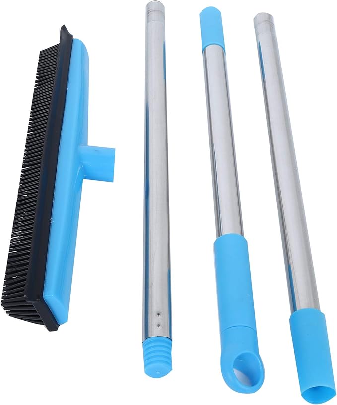 Multifunctional Broom, Telescopic Carpet Rake Rubber Pp 12.6in Brush Easy Wash Floor Carpet Broom for Pet Hair Dust Removal Tile Window Cleaner (Blue)